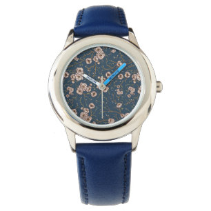 Blå blommor, ljusblå mönster armbandsur