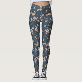 Blå blommor ljusblå mönster leggings