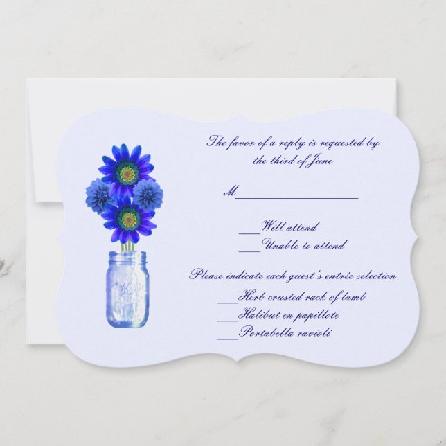 Blå blommor Mason kruka svarskort Inbjudningar (Framsida)