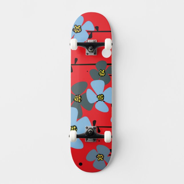 Blå blommor mini skateboard bräda 18,5 cm (Framsida)