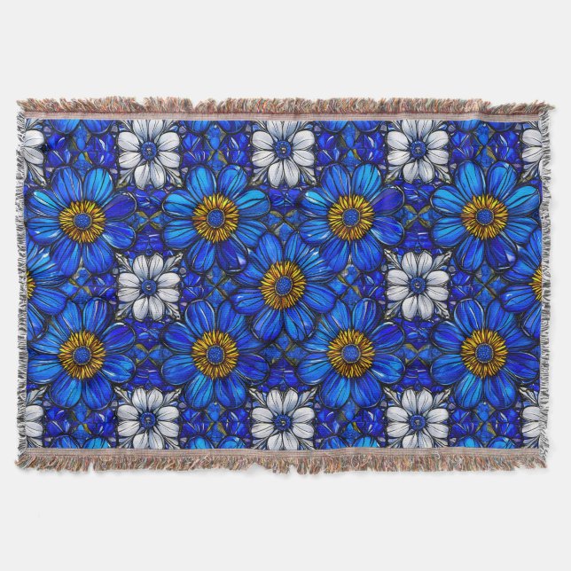 Blå blommor mönster filt (Framsidan)