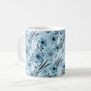 Blå blommor mönster på tigerbakgrund kaffemugg