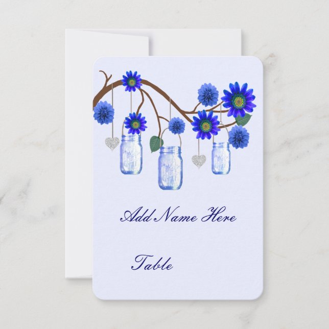 Blå Blommor Murade Glas Bord Placeringskort (Framsida)