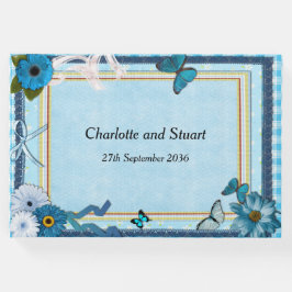 Blå blommor och fjärilar gästböcker