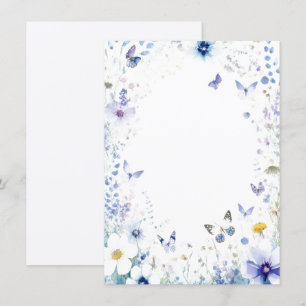 Blå blommor och fjärilar tomt bröllop inbjudningar