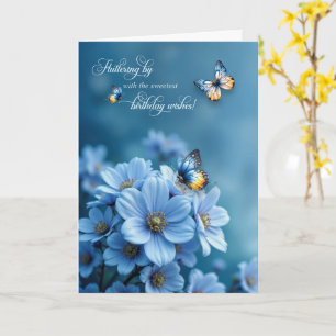 Blå blommor och fladdrande fjärilar födelsedag kort