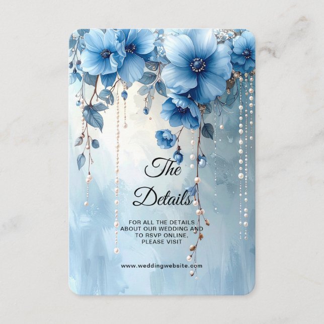 Blå blommor och pärlor detaljinkludering tilläggskort (Framsida)