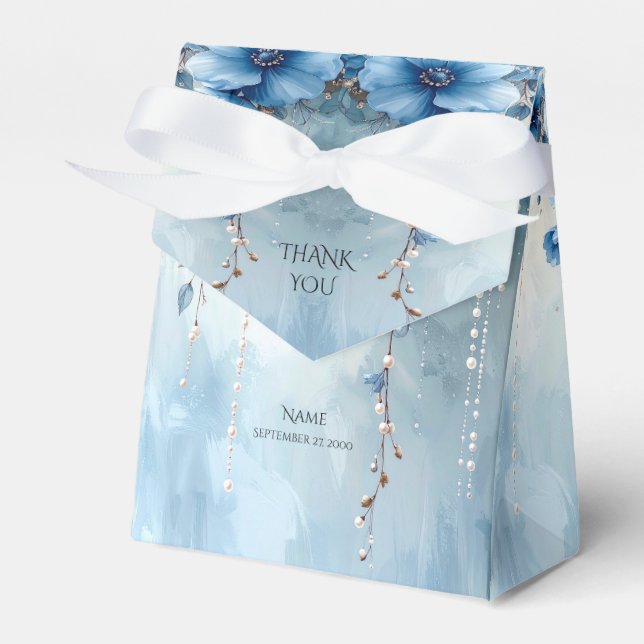 Blå blommor och pärlor Favor-box Presentaskar (Framsidan Sidan)