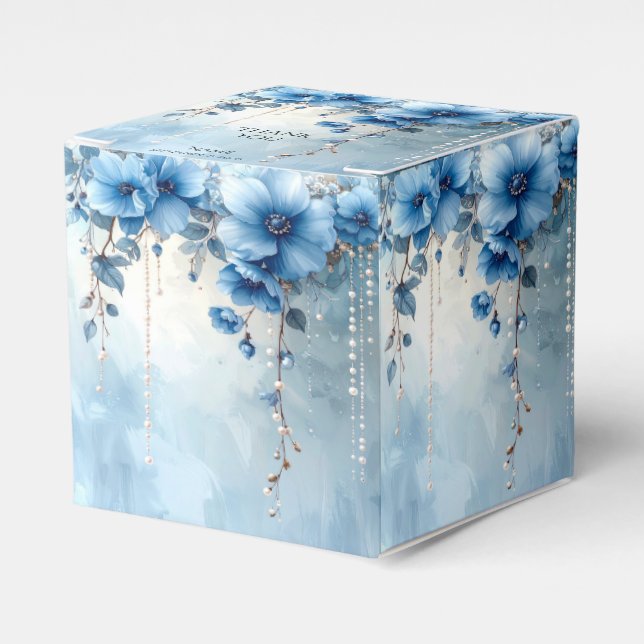 Blå blommor och pärlor Favor Box Presentaskar (Framsidan Sidan)