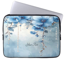 Blå blommor och pärlor Laptopfodral Laptop Fodral