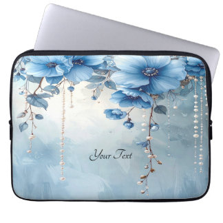 Blå blommor och pärlor Laptopfodral Laptop Fodral