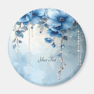 Blå blommor och pärlor magnet