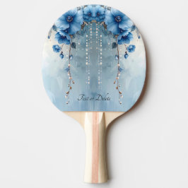 Blå blommor och pärlor pingisracket