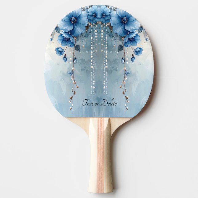 Blå blommor och pärlor pingisracket (Framsidan)