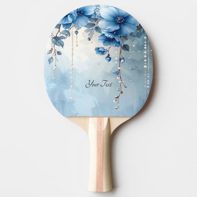 Blå blommor och pärlor Pingisracket (Framsidan)