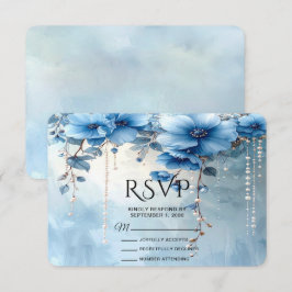 Blå blommor och pärlor RSVP-kort OSA Kort