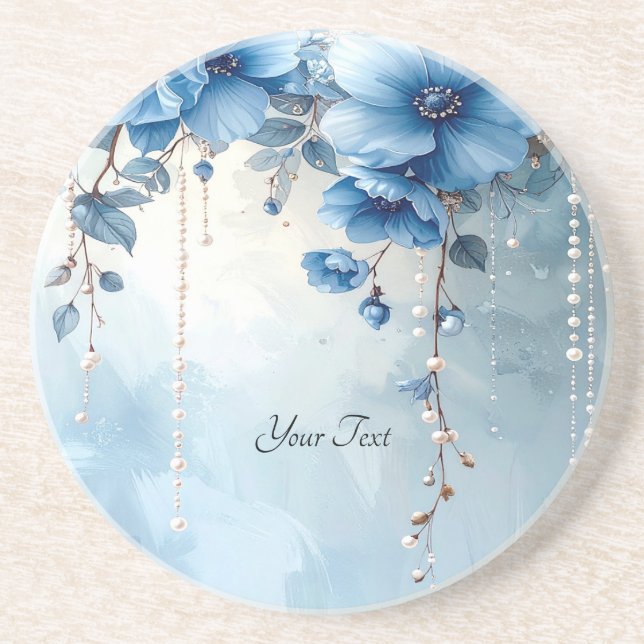 Blå blommor och pärlor sandstens Coaster Underlägg (Framsidan)