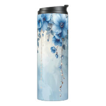 Blå blommor och pärlor termisk tumbler