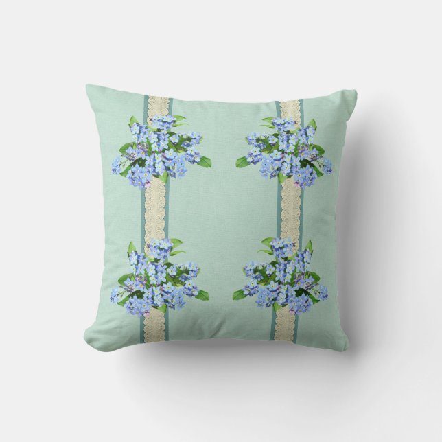 Blå blommor och spets Reversibel Country Kudde (Framsida)