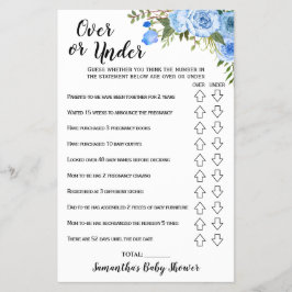 Blå blommor Över eller under Baby Shower Spelkort Flygblad