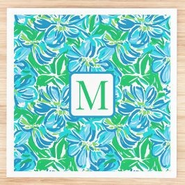 Blå blommor Preppy Monogram Pappersservett