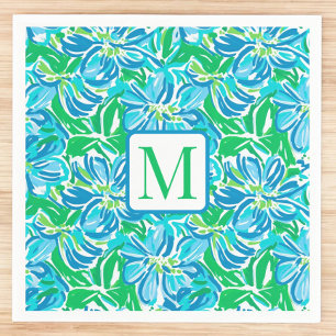 Blå blommor Preppy Monogram Pappersservett