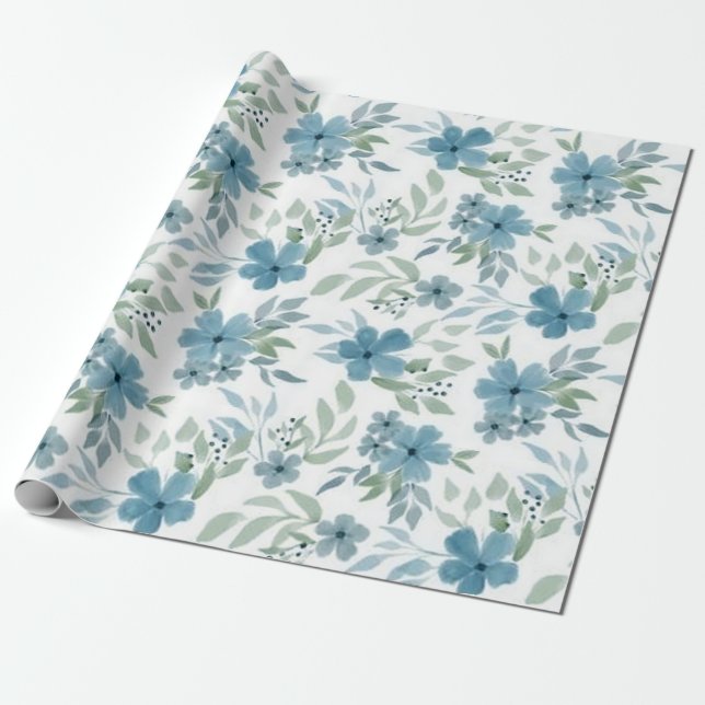 Blå blommor presentpapper (Utrullad)
