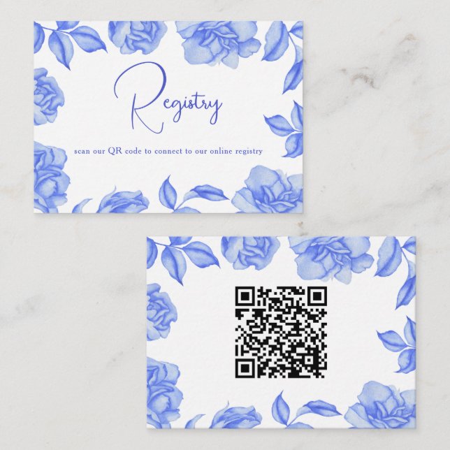 Blå blommor - QR-kod bröllopsduschregister  Tilläggskort (Fram/baksida)