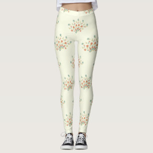 Blå blommor, röda blommor, blommönster leggings