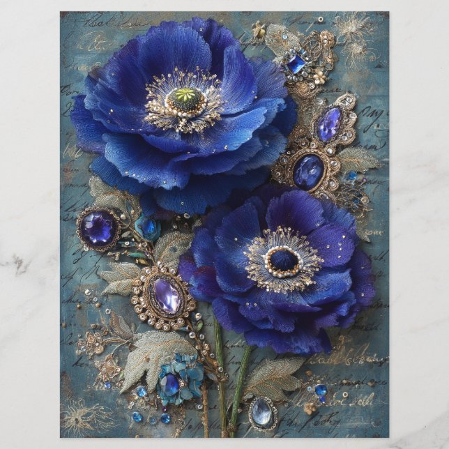 Blå Blommor Skrot Journal Scrapbook Papper (Framsida)