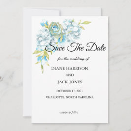 Blå blommor spara datum bröllop inbjudningar