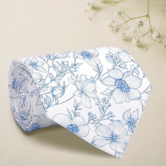 Blå blommor toile de jouy slips (Skapare uppladdad)