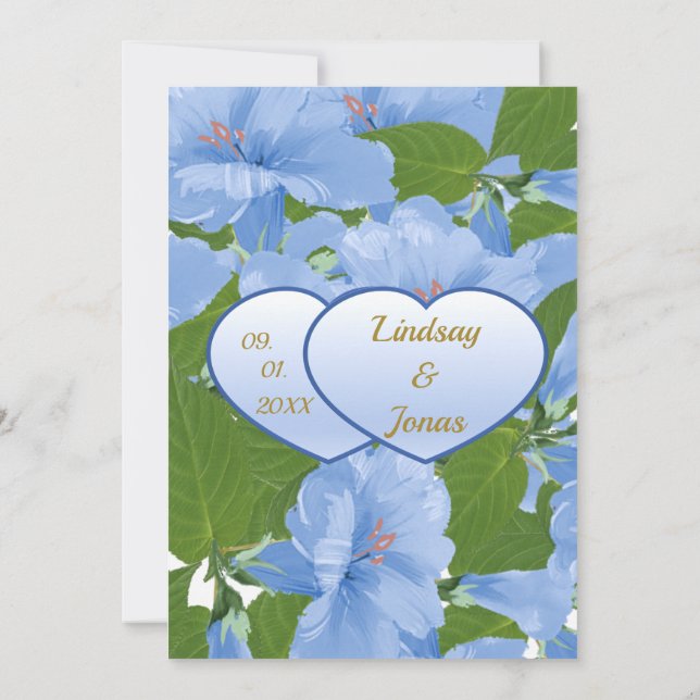 Blå blommor trädgård inbjudningskort (Baksida)