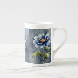 Blå blommor, vattenfärg mönster benporslin mugg