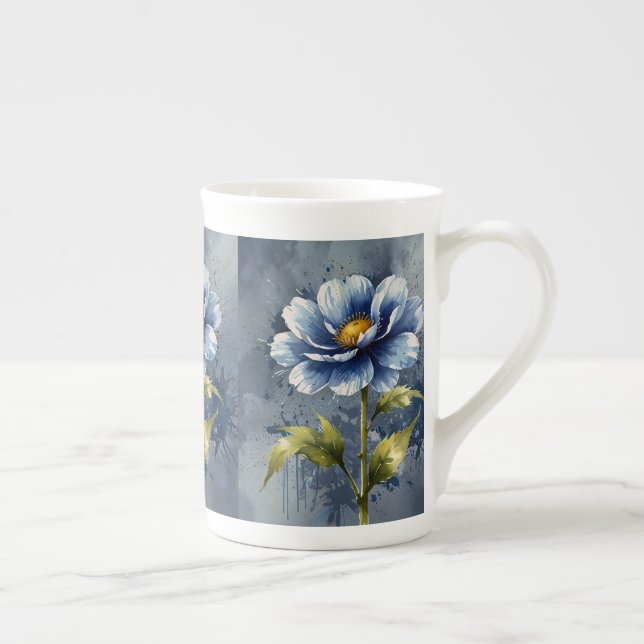 Blå blommor, vattenfärg mönster benporslin mugg (Höger)
