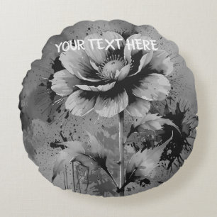 Blå blommor, vattenfärg mönster rund kudde