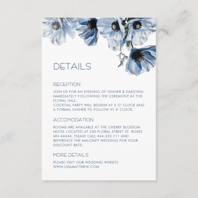 Blå blommor Vit Casual Tilläggskort (Framsida)