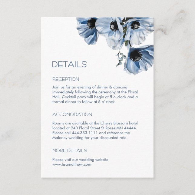 Blå blommor Vit Casual Tilläggskort (Framsida)