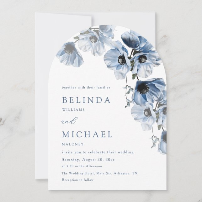 Blå Blommor Vit Ledig Bröllop Inbjudningar (Framsida)