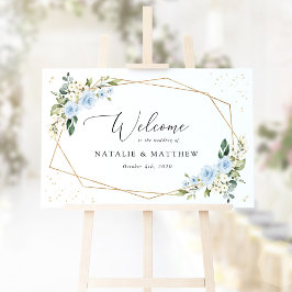 Blå blommor, Vita blommor, Boho, Bröllop Välkommen Poster