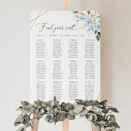 Blå blommor, Vita blommor, Boho, Sittplatsschema Poster