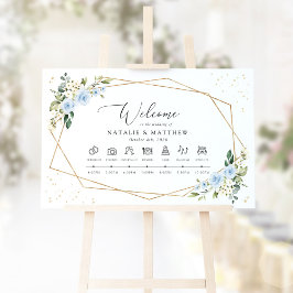 Blå blommor, Vita blommor, Bröllopsschema Poster