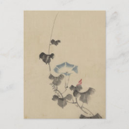 Blå blomning av morgonståndare på vinstock av Hoku Vykort