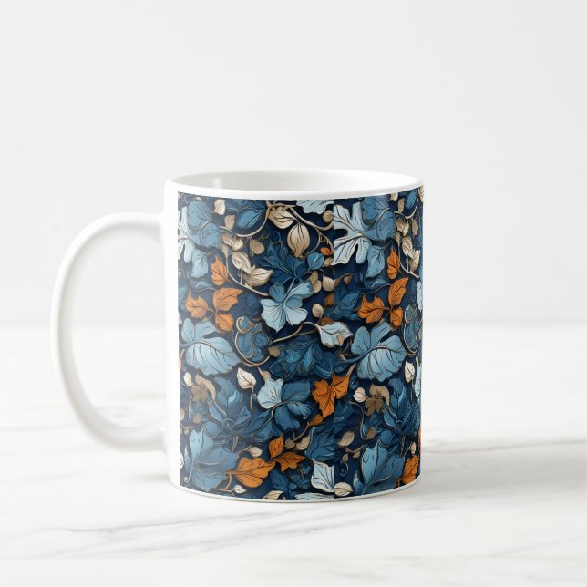 Blå Blomning Ensemble: Unikt Färgrikt Blommig Desi Kaffemugg (Vänster)