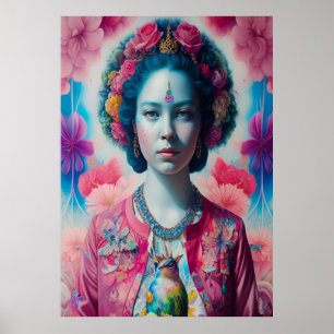 Blå blomprinsessa med rosa jacka poster