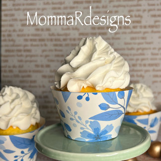 Blå blomster cupcake omslag, cupcake omslag