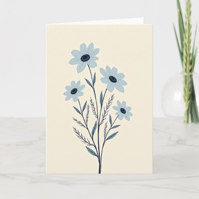 Blå Blomster Hälsningskort Kort (Framsida)
