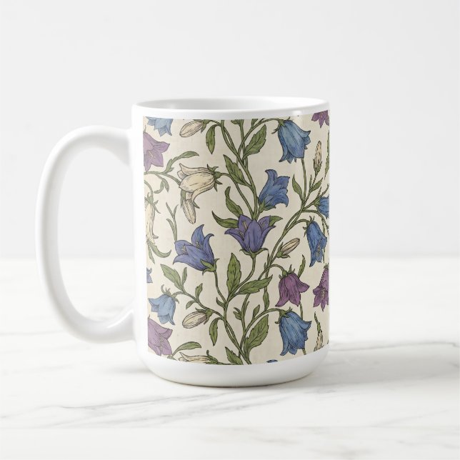 Blå Blomster Mönster - Estetisk Botanisk Blomma Kaffemugg (Vänster)