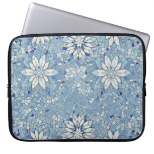 blå blomster mosaik laptop fodral