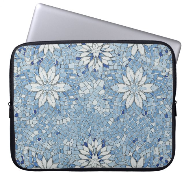 blå blomster mosaik laptop fodral (Framsidan)